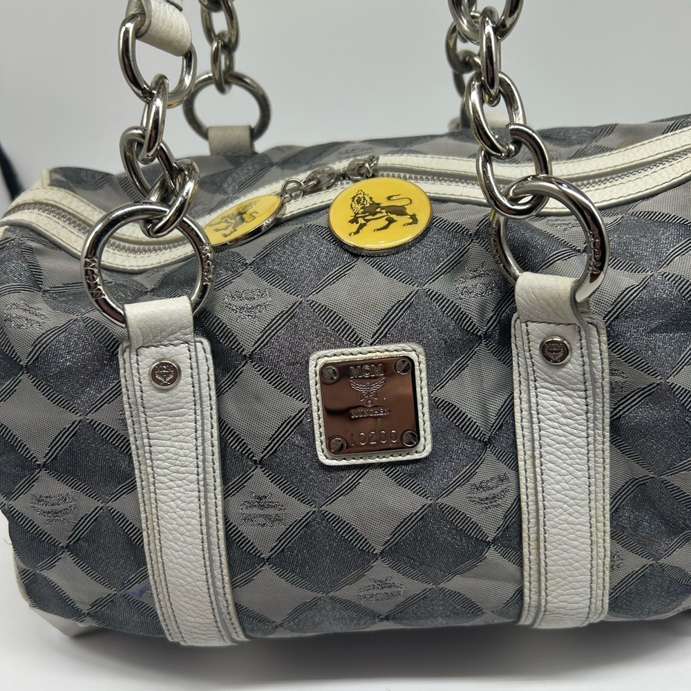 MCM SILVER CHAIN BOSTON BAG 11.5 in wide X 6.5 in deep X 7.5 in  tall